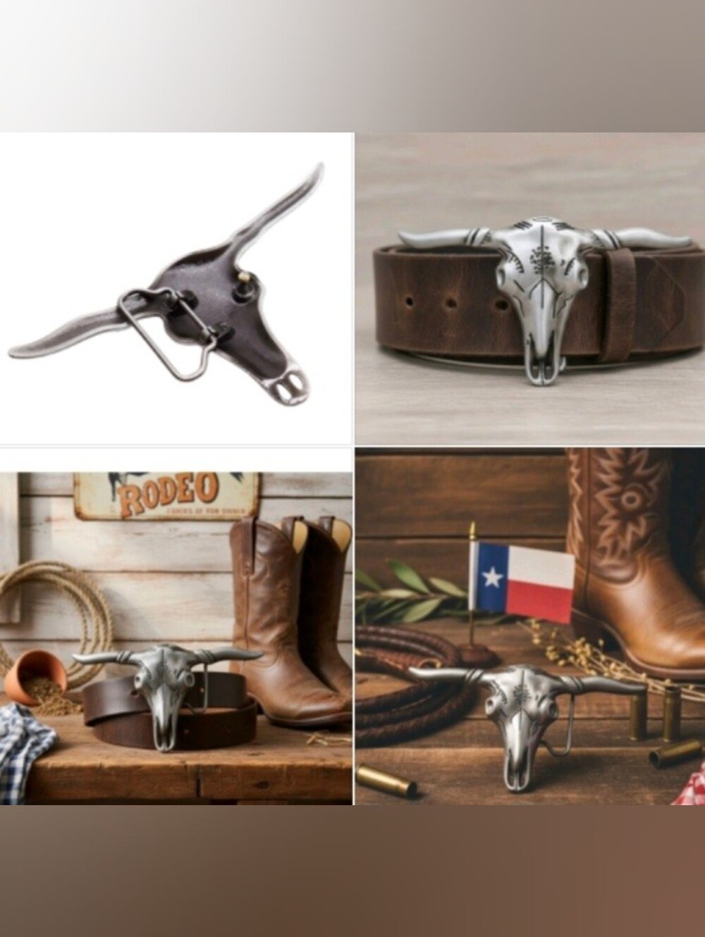Cowboy Texas Rodeo Gold or silver Texas longhorn steer belt buckle